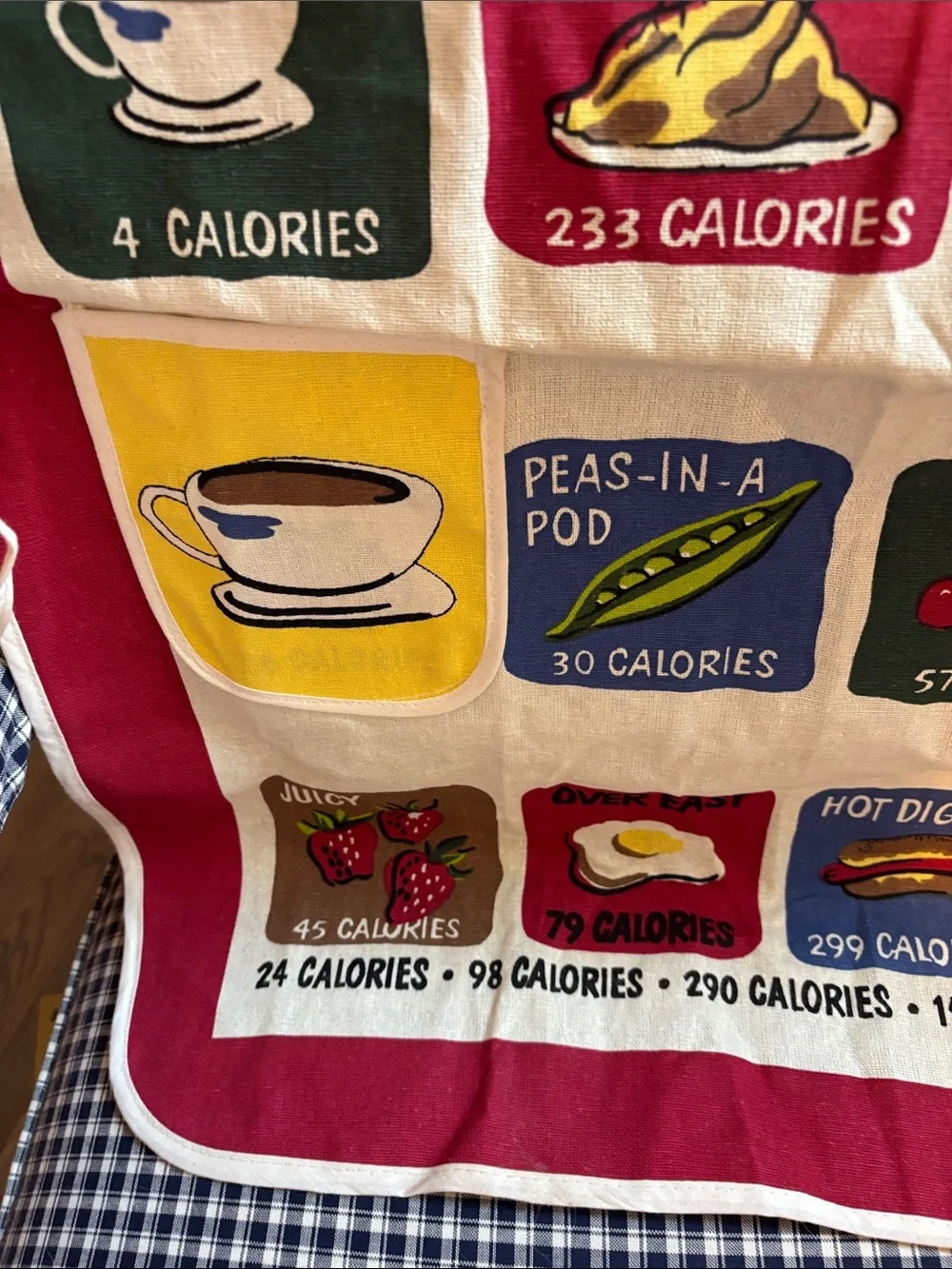 Kitchen Apron with Fruit & Calorie Print - Red Accent